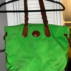 Dooney & Bourke nylon Green and Brown Tote Bag with Leather Handles